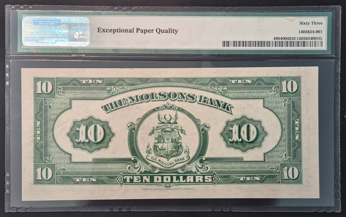 The Molson's Bank (Canada) 10 Dollars Paper Money 1922