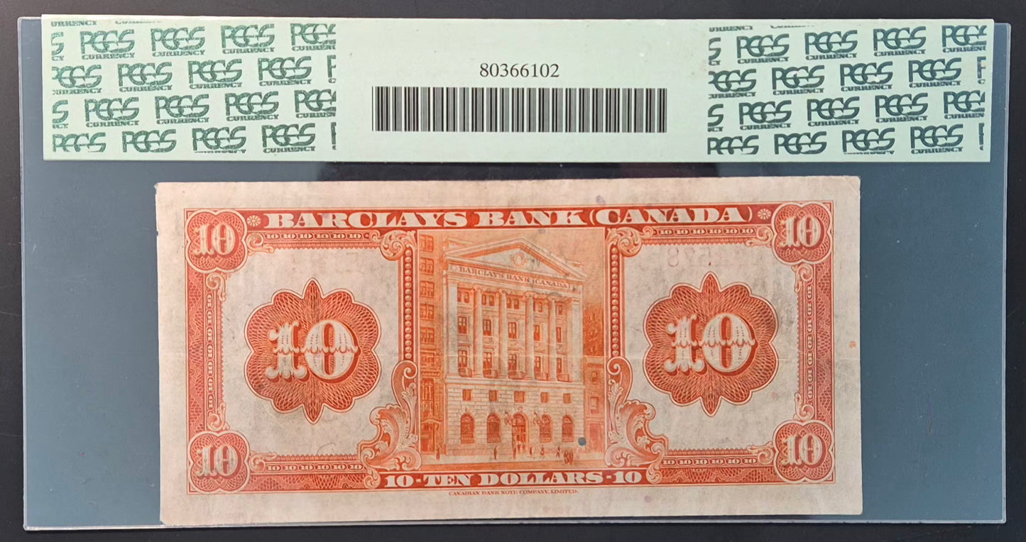 Barclays Bank (Canada) 10 Dollars Paper Money 1935