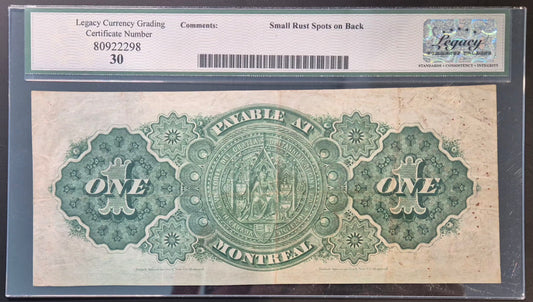 Dominion of Canada Montreal 1 Dollar Paper Money 1878A
