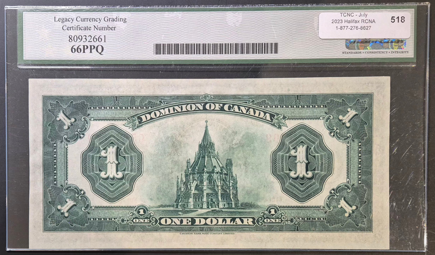Dominion of Canada 1 Dollar Paper Money 1923C Green Seal