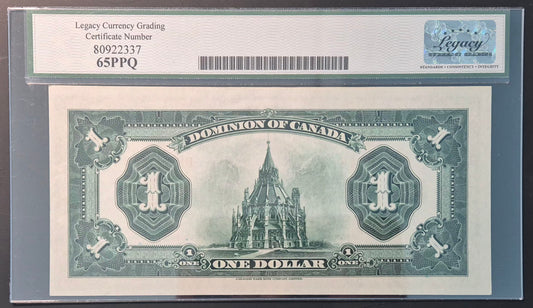 Dominion of Canada 1 Dollar Paper Money 1923D Black Seal Gem UNC65