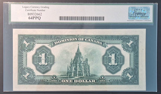 Dominion of Canada 1 Dollar Paper Money 1923C Green Seal Choice UNC64