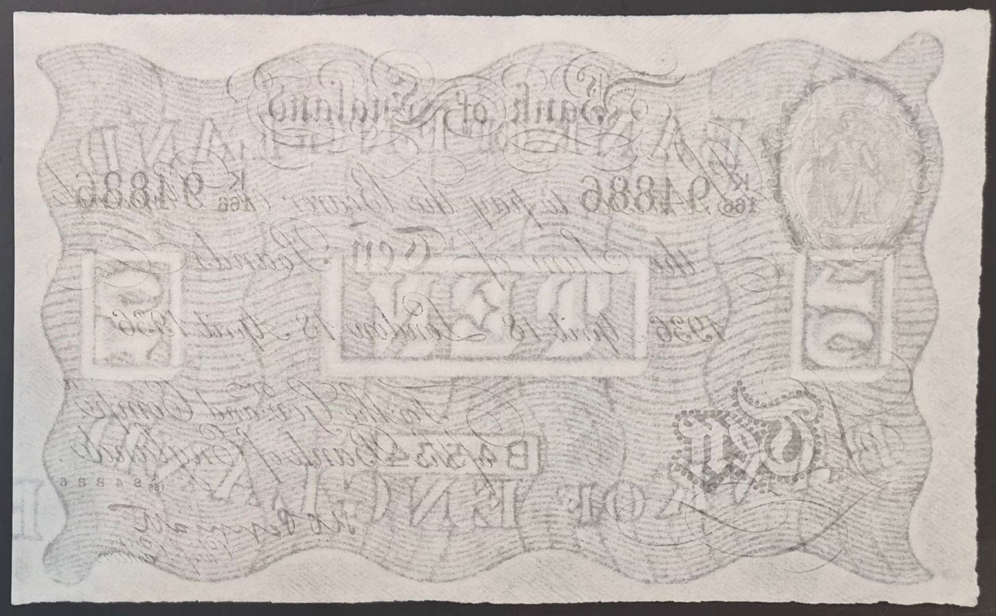 England 10 Pound White Note Paper Money 1936 Peppiatt Signature XF