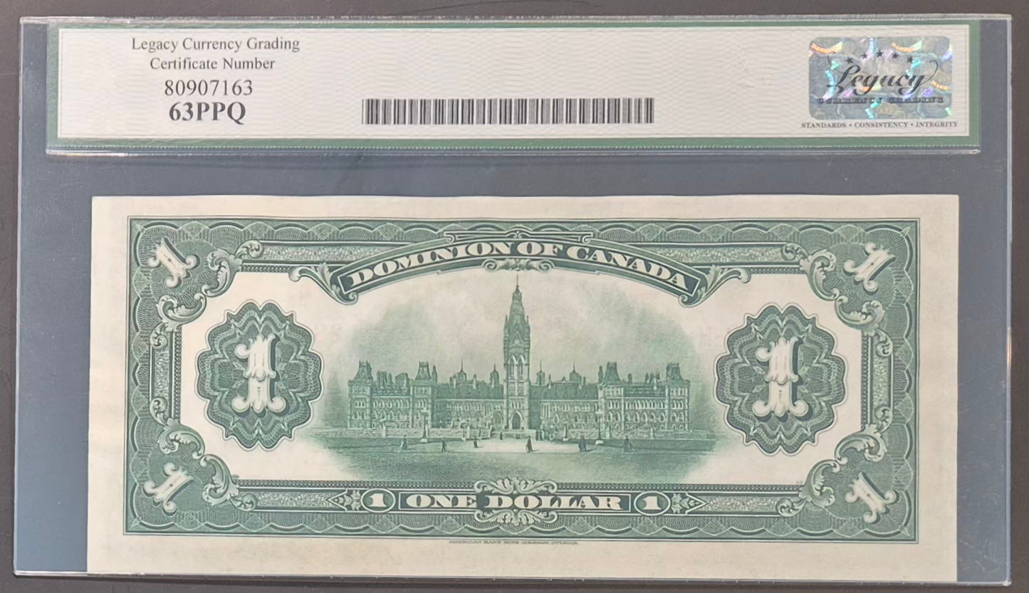 Dominion of Canada 1 Dollar Paper Money 1917H Choice UNC63