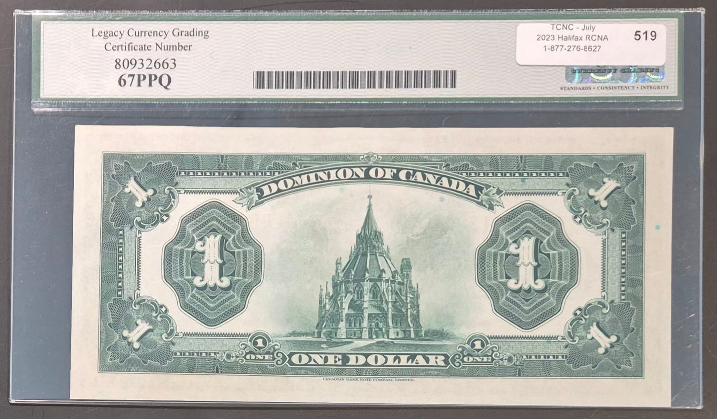 Dominion of Canada 1 Dollar Paper Money 1923E Black Seal Superb Gem UNC67