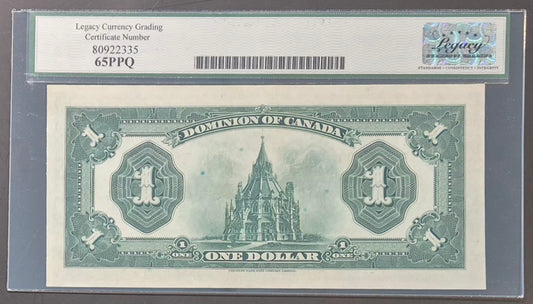 Dominion of Canada 1 Dollar Paper Money 1923E Black Seal Gem UNC65