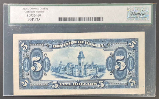 Dominion of Canada 5 Dollars Paper Money 1924A VF35 PPQ