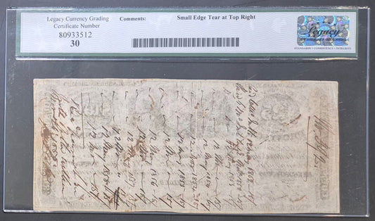 United Counties of Leeds and Grenville (Canada) 25 Pounds / 100 Dollars Paper Money 12 Nov 1851