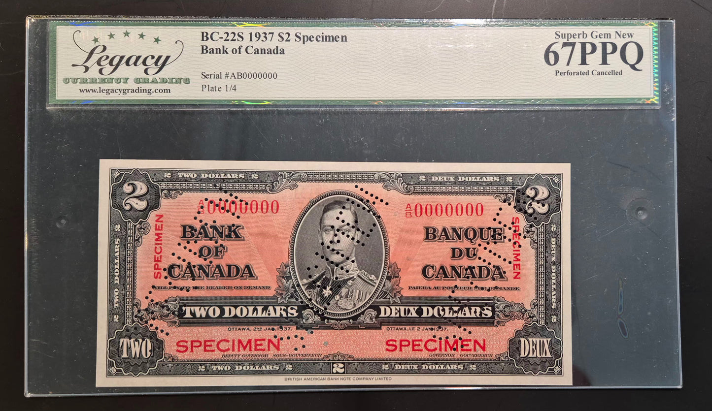 Canada 1937 Specimen Set Paper Money $1 $2 $5 $10 $20 $50 $100 $1000