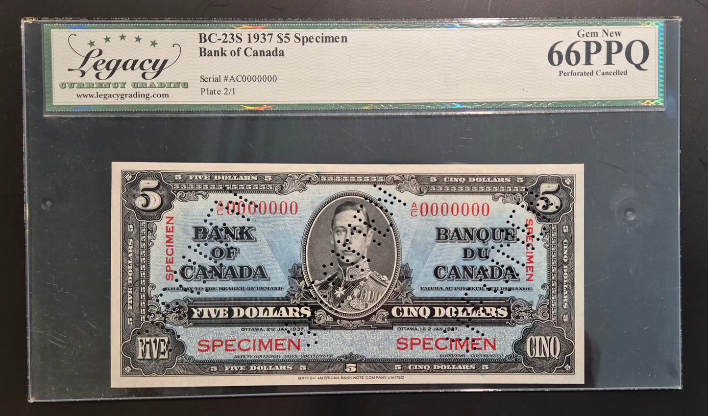 Canada 1937 Specimen Set Paper Money $1 $2 $5 $10 $20 $50 $100 $1000