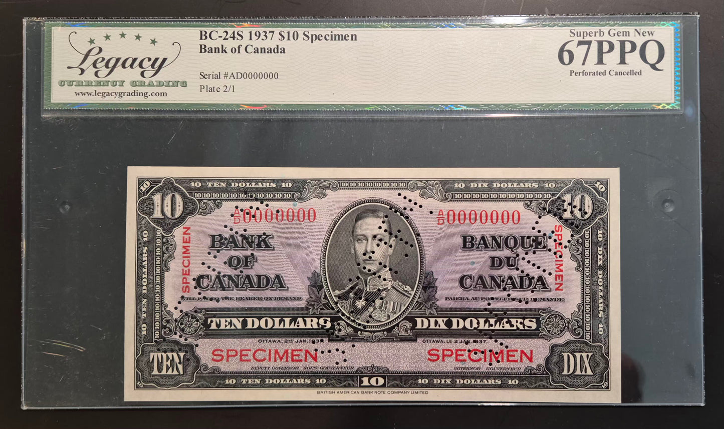 Canada 1937 Specimen Set Paper Money $1 $2 $5 $10 $20 $50 $100 $1000