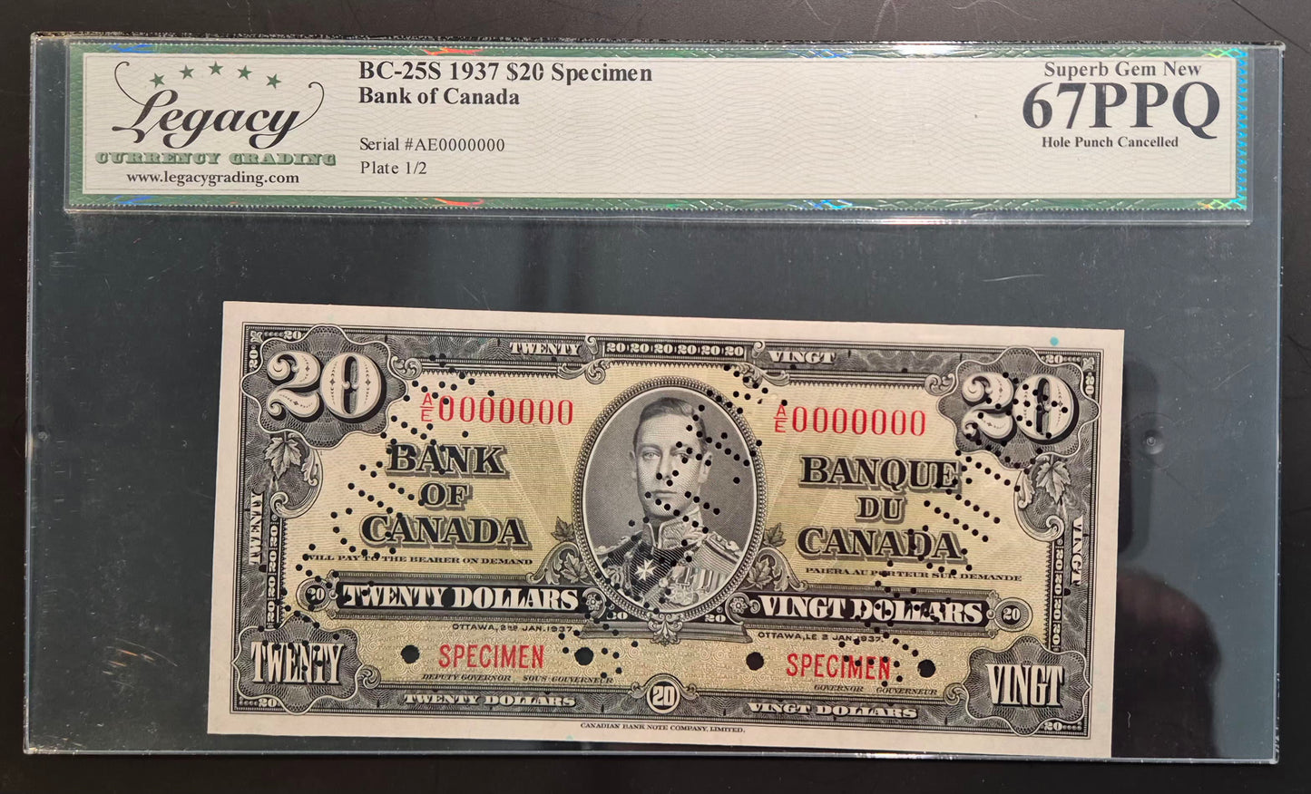 Canada 1937 Specimen Set Paper Money $1 $2 $5 $10 $20 $50 $100 $1000