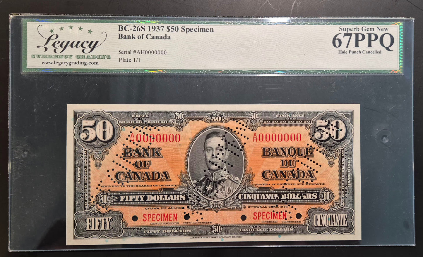 Canada 1937 Specimen Set Paper Money $1 $2 $5 $10 $20 $50 $100 $1000