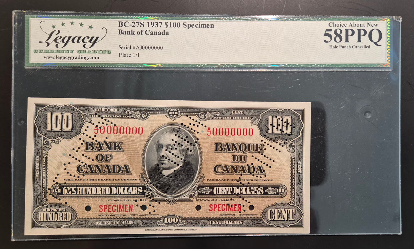 Canada 1937 Specimen Set Paper Money $1 $2 $5 $10 $20 $50 $100 $1000