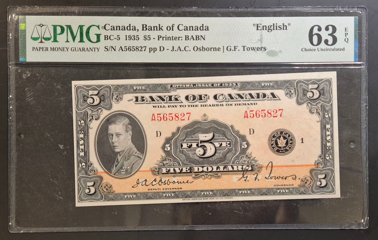 Canada 5 Dollar Paper Money 1935 Set of 3 Consecutive Banknotes
