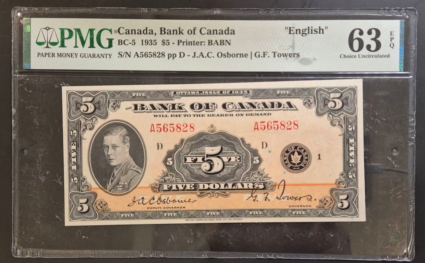 Canada 5 Dollar Paper Money 1935 Set of 3 Consecutive Banknotes