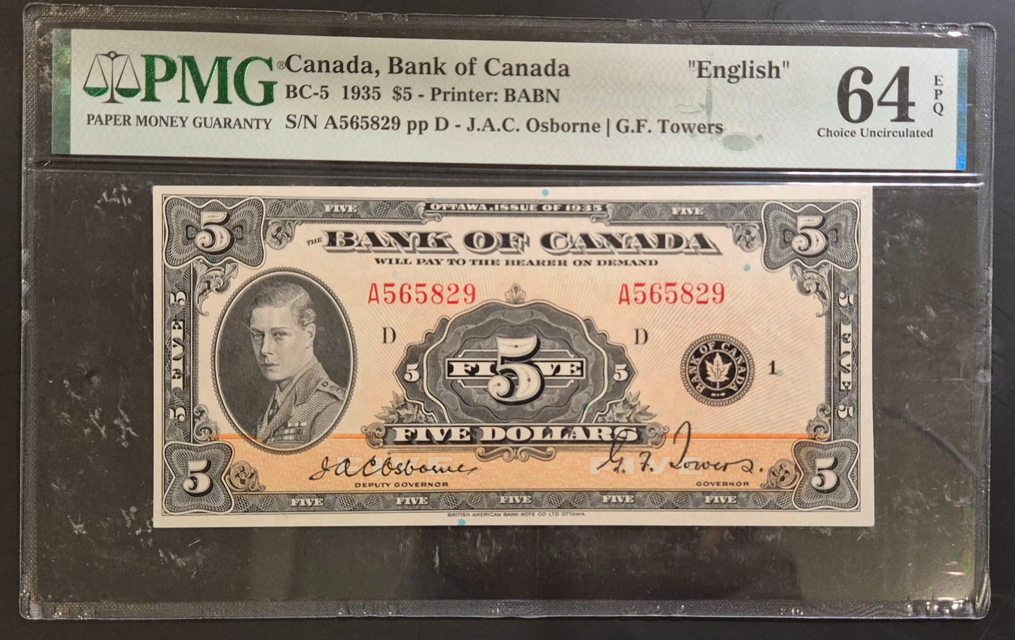 Canada 5 Dollar Paper Money 1935 Set of 3 Consecutive Banknotes