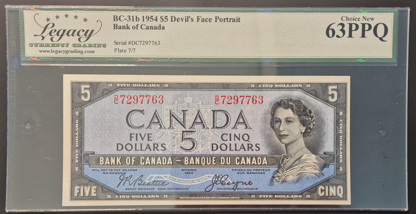 Canada 5 Dollar Paper Money 1954 Devil's Face