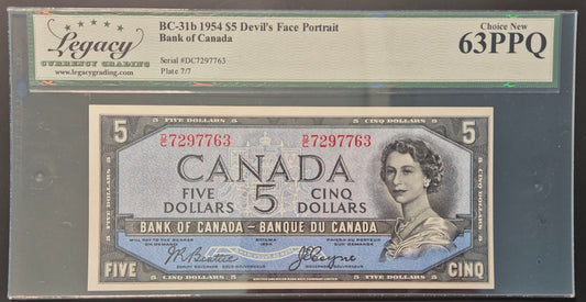 Canada 5 Dollar Paper Money 1954 Devil's Face