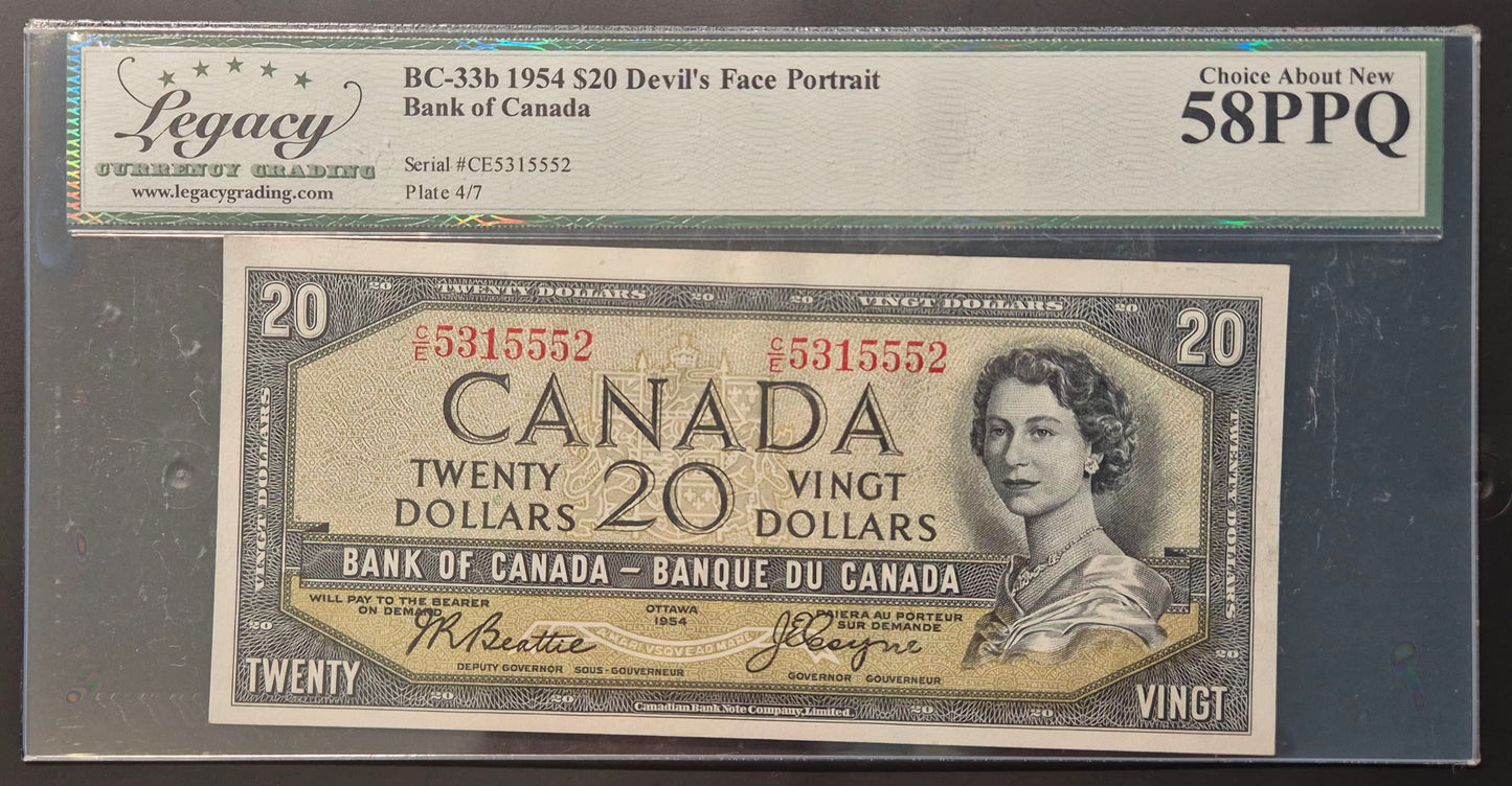 Canada 20 Dollar Paper Money 1954 Devil's Face
