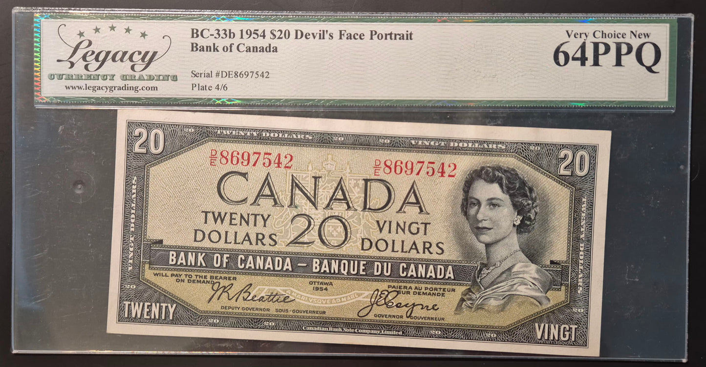 Canada 20 Dollar Paper Money 1954 Devil's Face UNC64