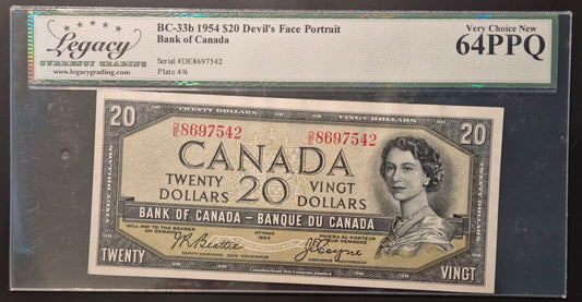 Canada 20 Dollar Paper Money 1954 Devil's Face UNC64