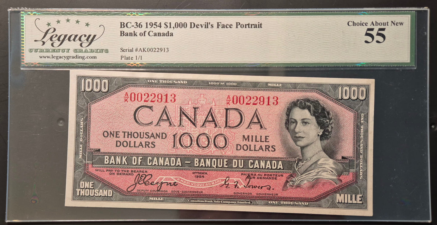Canada 1000 Dollar Paper Money 1954 Devil's Face AU55