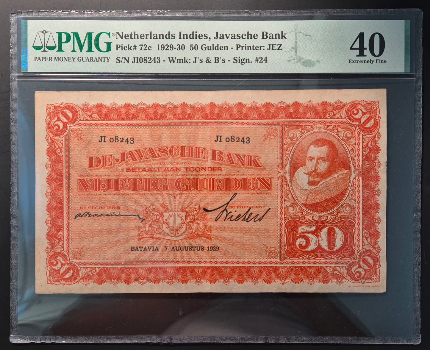 Netherlands Indies (Indonesia) 50 Gulden Paper Money 07.08.1929