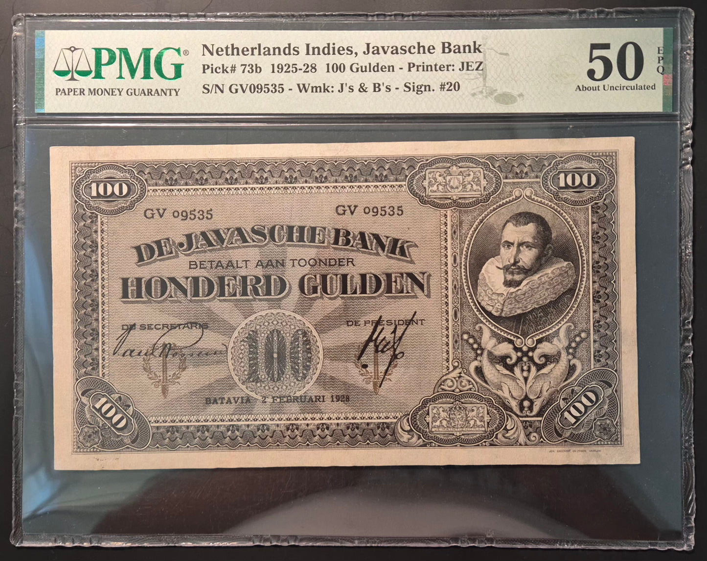 Netherlands Indies (Indonesia) 100 Gulden Paper Money 02.02.1928