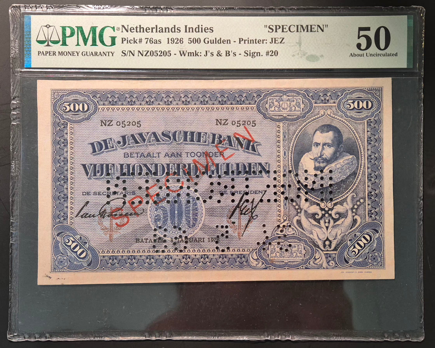 Netherlands Indies (Indonesia) 500 Gulden Paper Money 08.01.1926 Specimen