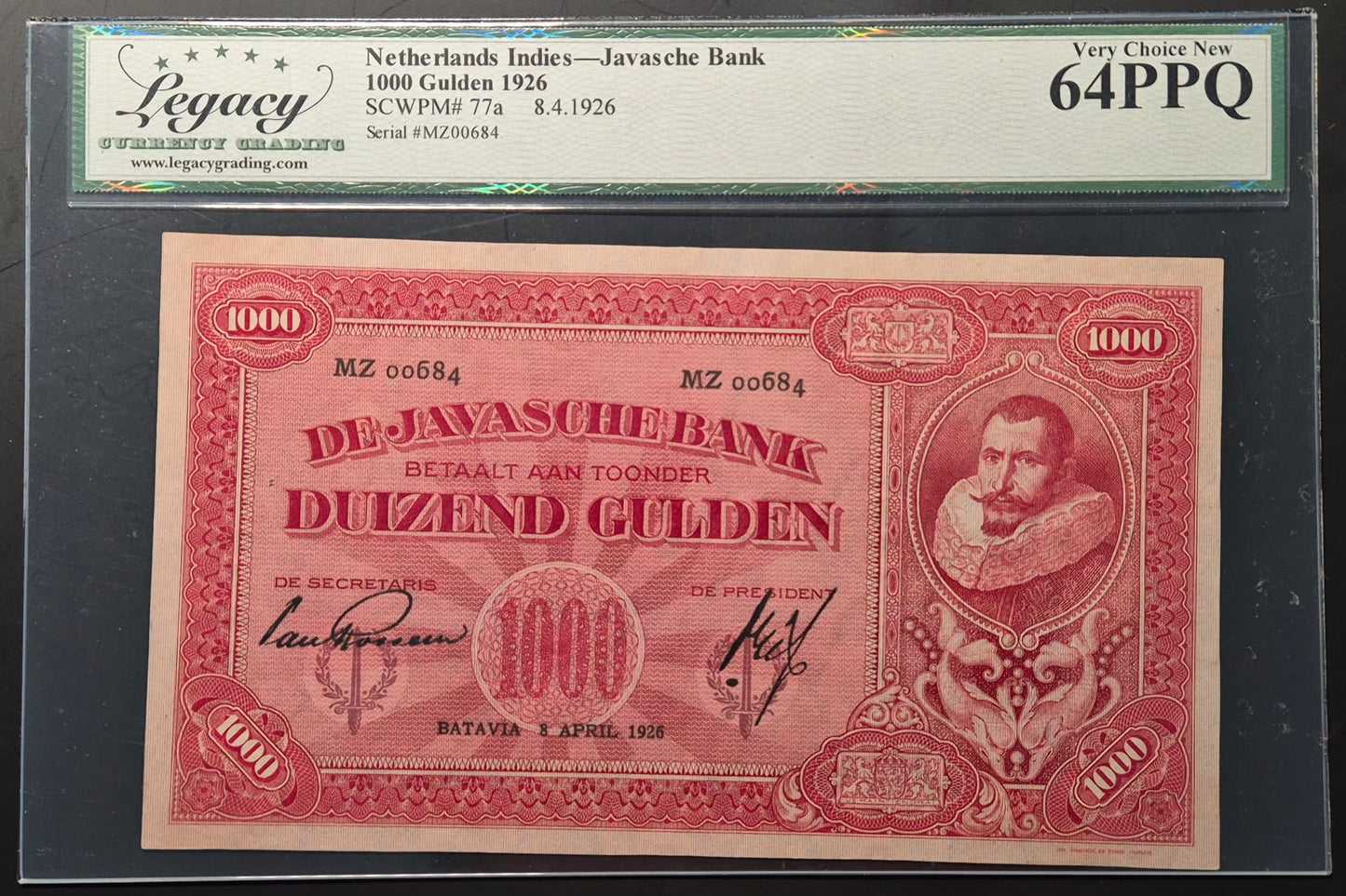 Netherlands Indies (Indonesia) 1000 Gulden Paper Money 08.04.1926