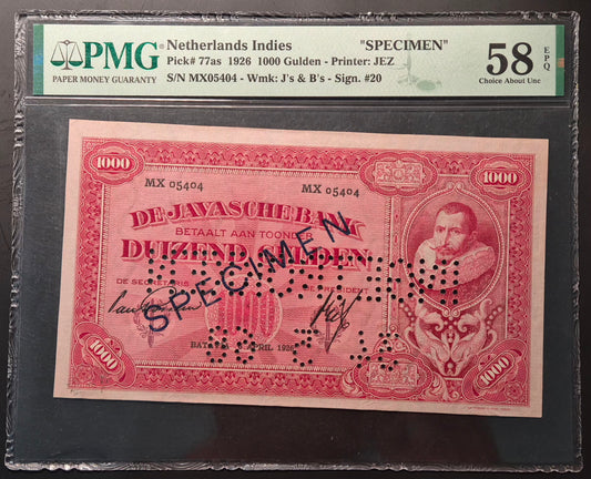 Netherlands Indies (Indonesia) 1000 Gulden Paper Money 06.04.1926 Specimen