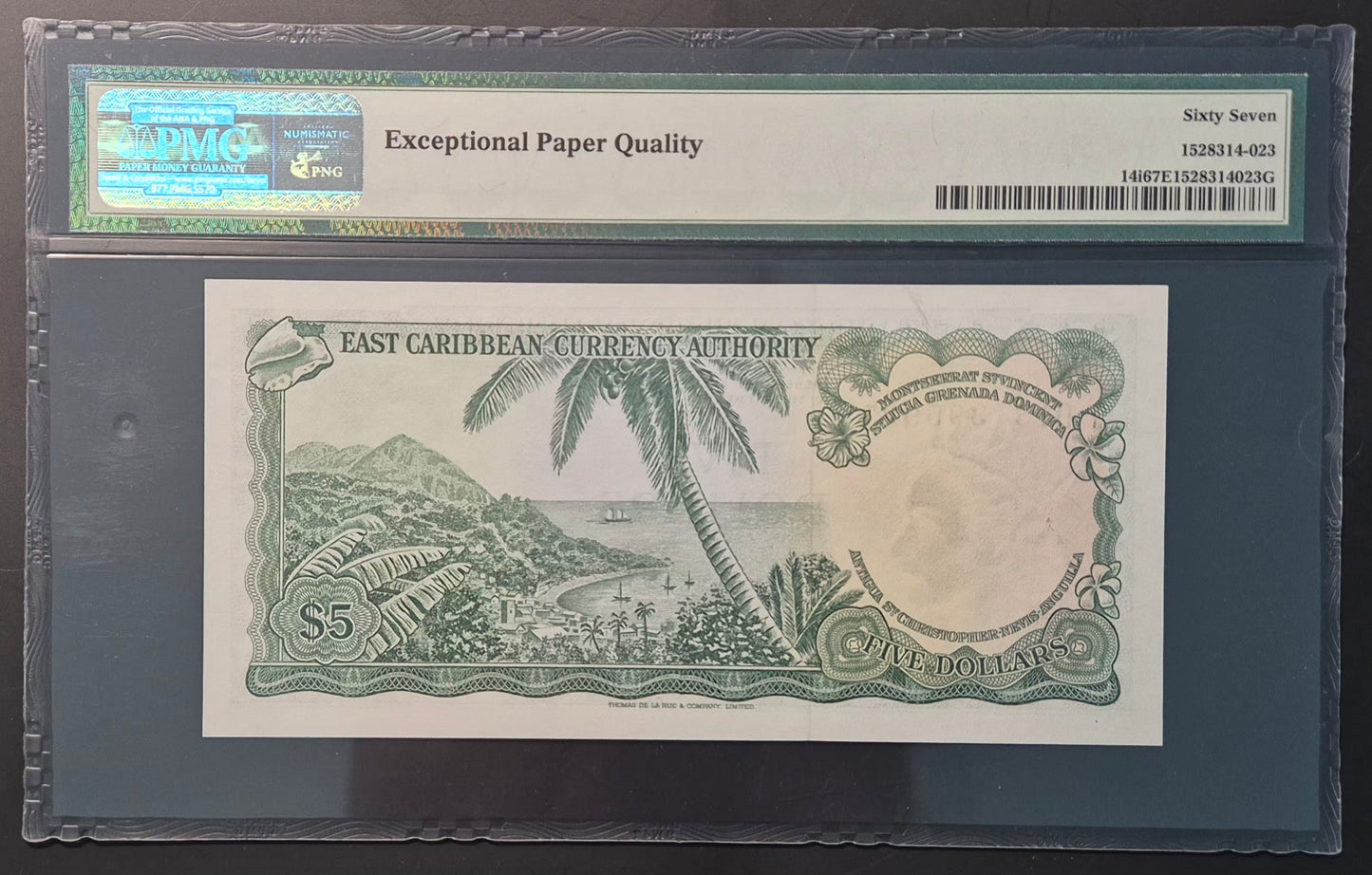 East Caribbean States / Antigua 5 Dollars Paper Money ND 1965 Overprint A