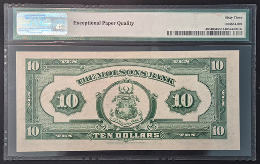 The Molson's Bank (Canada) 10 Dollars Paper Money 1922