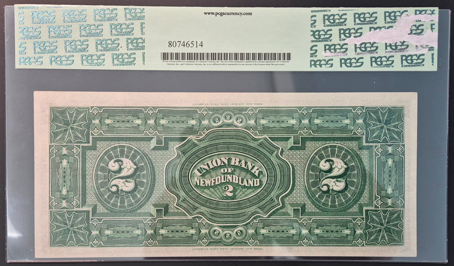 Union Bank of Newfoundland (Canada) 2 Dollars Paper Money 1882