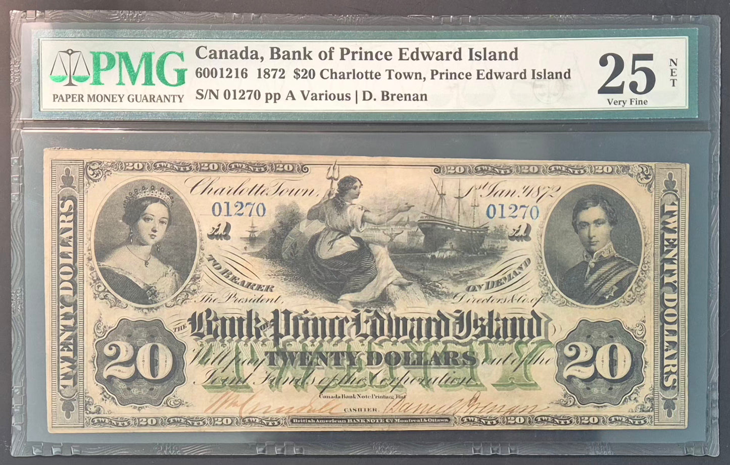 Bank of Prince Edward Island (Canada) 20 Dollars Paper Money 1872 Finest of 9 Known
