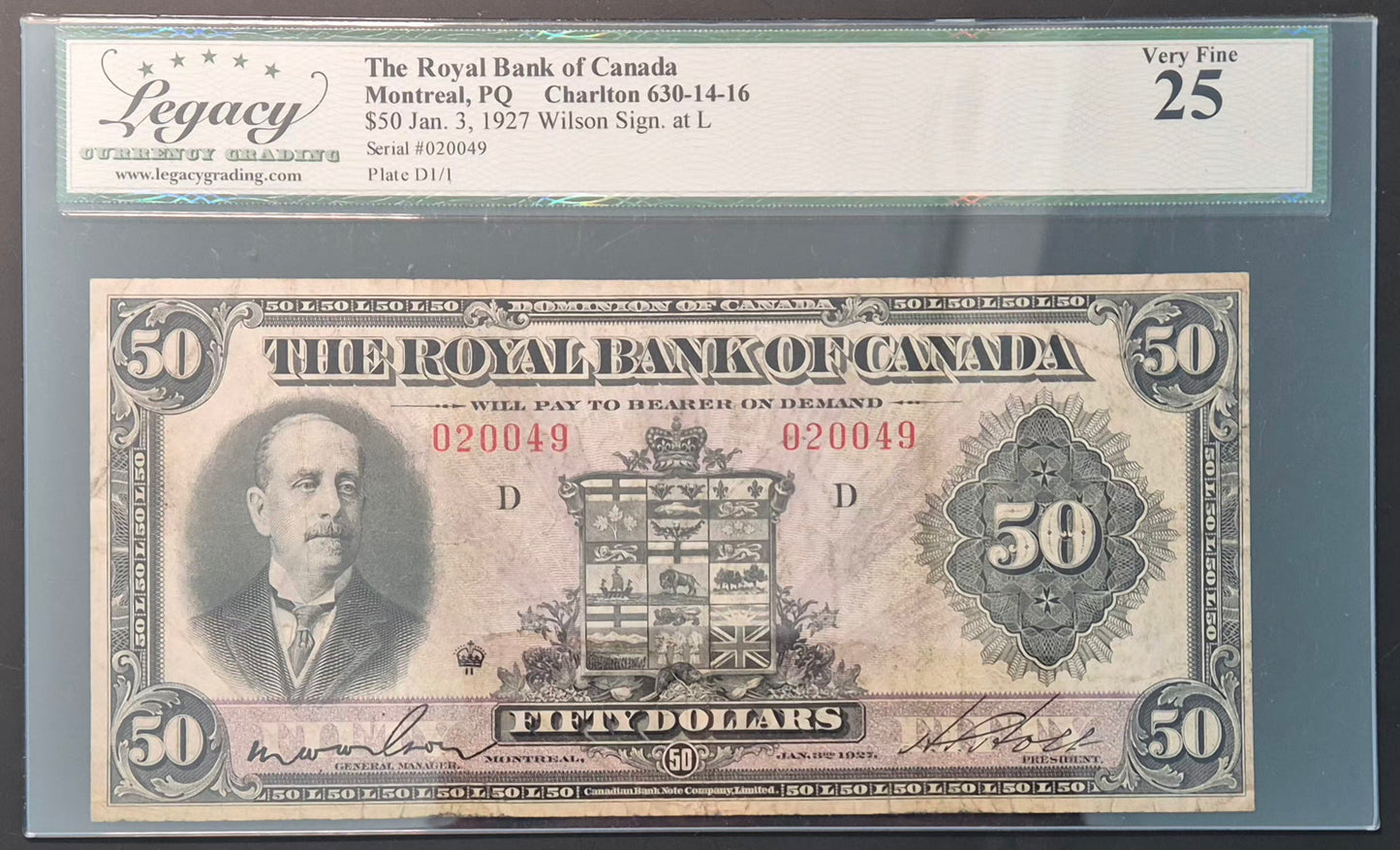 Royal Bank of Canada 50 Dollars Paper Money 1927