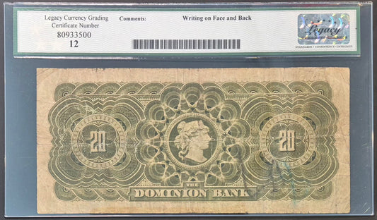Dominion Bank (Canada) 20 Dollars Paper Money 1909