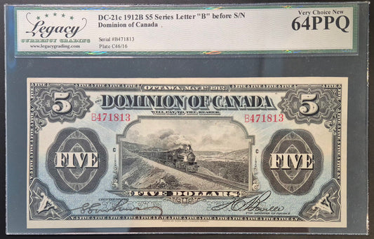Dominion of Canada 5 Dollars Paper Money 1912B Boville Signature