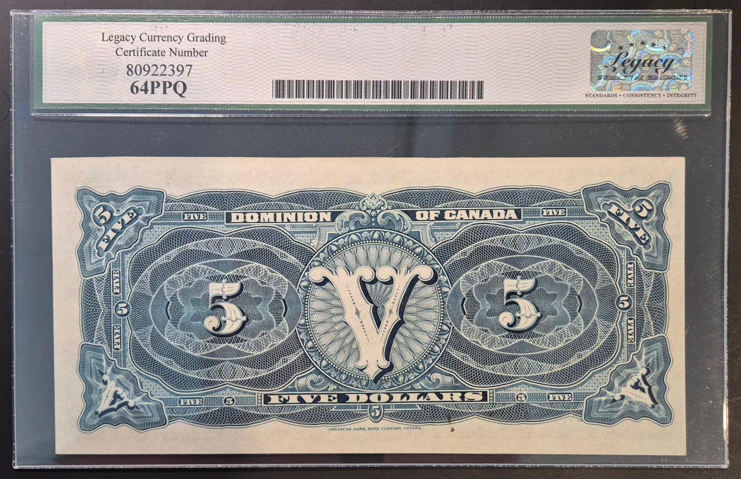 Dominion of Canada 5 Dollars Paper Money 1912B Boville Signature