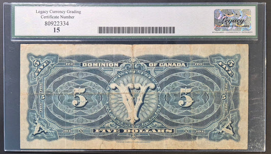 Dominion of Canada 5 Dollars Paper Money 1912C Blue Seal