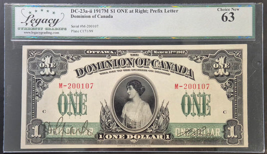 Dominion of Canada 1 Dollar Paper Money 1917M Boville Sig. Choice UNC63