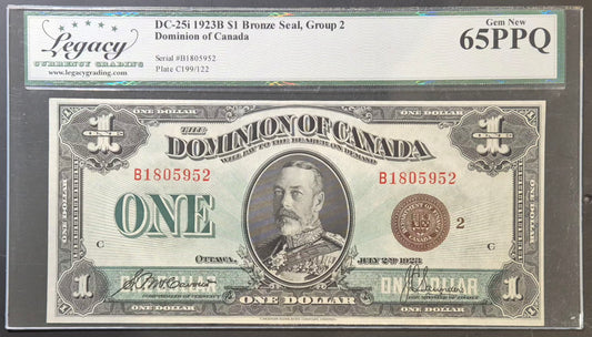 Dominion of Canada 1 Dollar Paper Money 1923B Bronze Seal