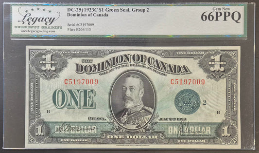 Dominion of Canada 1 Dollar Paper Money 1923C Green Seal Gem UNC66