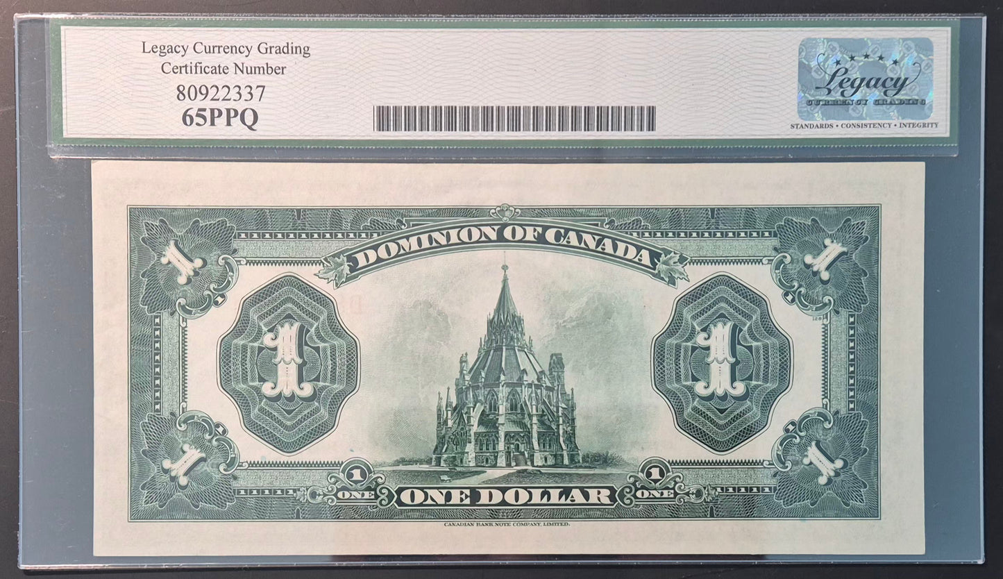 Dominion of Canada 1 Dollar Paper Money 1923D Black Seal Gem UNC65