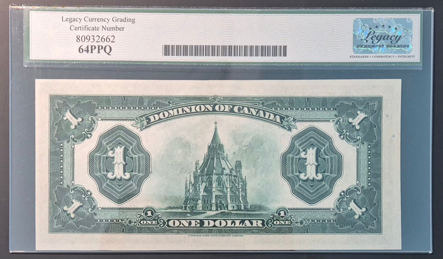 Dominion of Canada 1 Dollar Paper Money 1923C Green Seal Choice UNC64