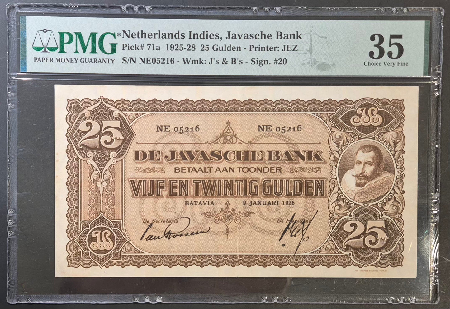 Netherlands Indies (Indonesia) 25 Gulden Paper Money 1926 Choice VF35 Prefix NE