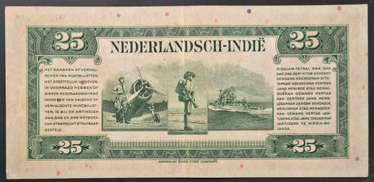 Netherlands Indies (Indonesia) 25 Gulden Paper Money 1943 aEF Prefix EG