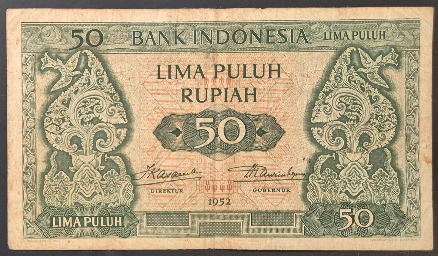 Bank Indonesia 50 Rupiah Paper Money 1952 VF Prefix PD