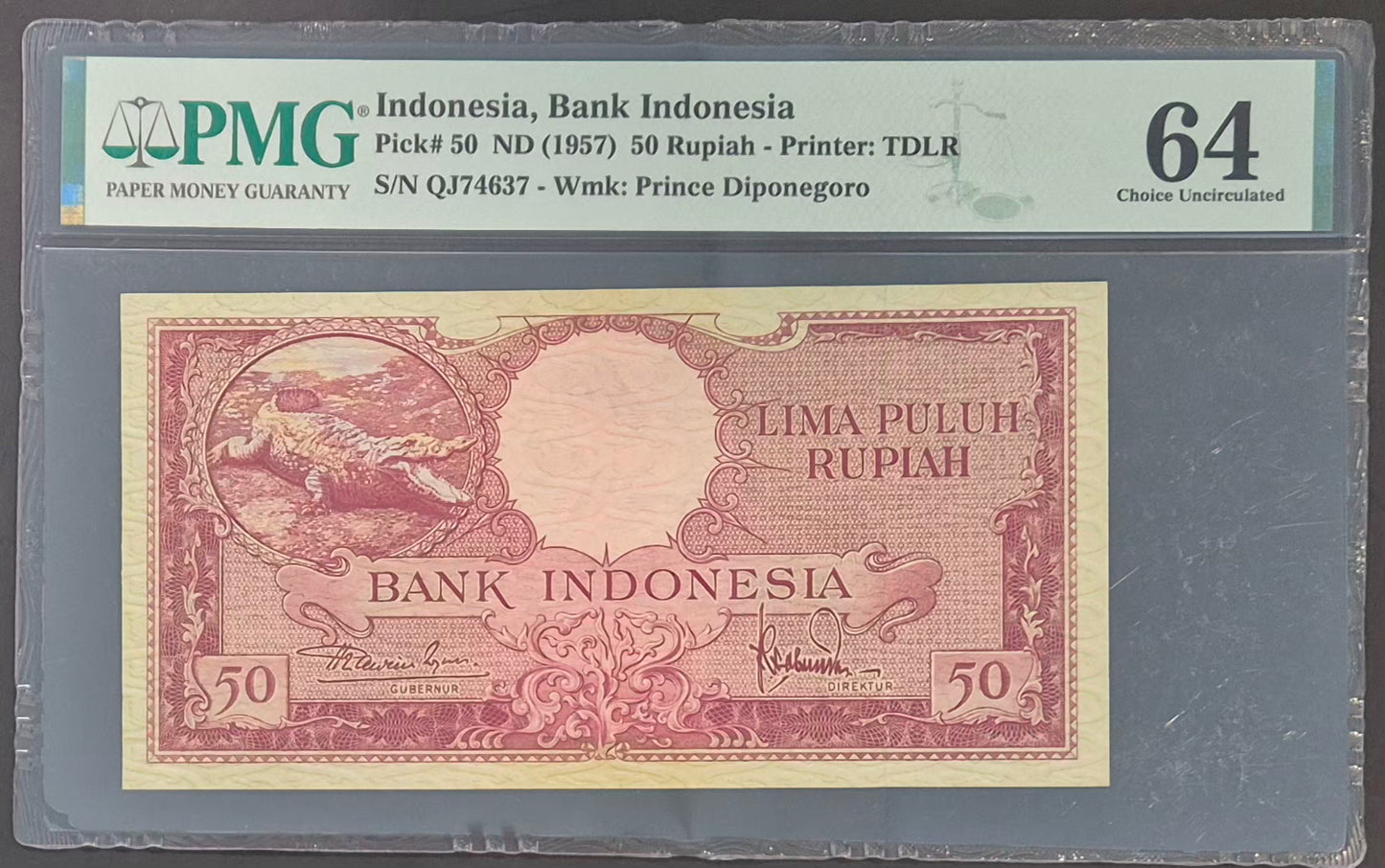 Bank Indonesia 50 Rupiah Paper Money 1957 Choice UNC64 Prefix QJ